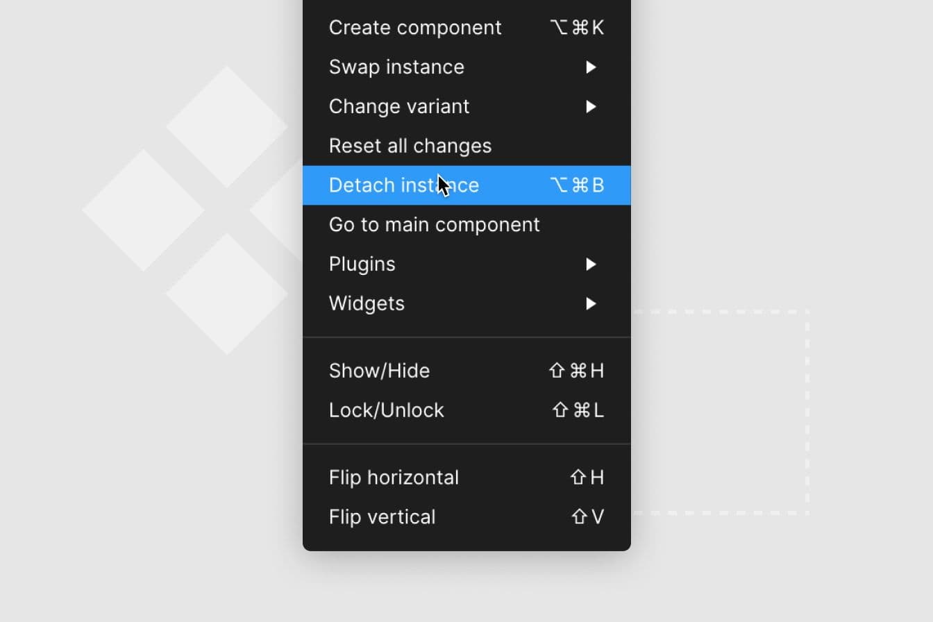 Image of detaching a component in Figma